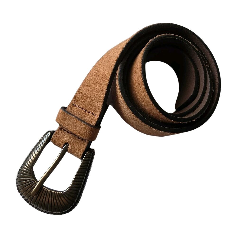 Suede Leather Casual Jean Belt With Antique Brass Buckle 1.35" Wide Women's XL
